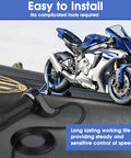 Universal Twist Throttle Grip for Electric Scooters showing snappy throttle response next to a parked blue and white motorcycle