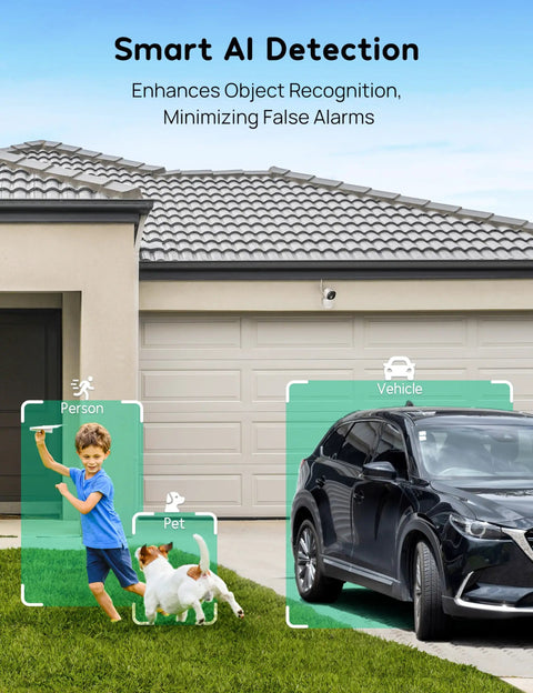 Outdoor Security Camera 2K Ultra Clear Home Surveillance With Color Night Vision AI Human And Pet Detection installed on garage