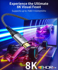 Pro Grade 23 Foot Active Fiber Optic Hdmi 2.1 Cable Delivers 48Gbps Speed For Crisp 8K At 60Hz And 4K At 120Hz Streams Plus Dynamic HDR Earc Support For Ps5 Xbox Pc And Home Theater Setup With A Heavy Duty Braided Jacket.