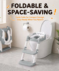 Toddler Potty Training Seat With Step Stool And Adjustable Height Toilet Trainer For Kids features a foldable design for easy storage.