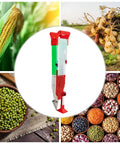 Effortless Handheld Seed Planter That Lets You Stand Up And Seed Adjustable Slots with images of corn, peanuts, and assorted seeds
