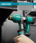Pro Grade Rivet Nut Tool Kit With Ratchet Action For Auto Projects in use, installing threaded rivet nut, close-up view.