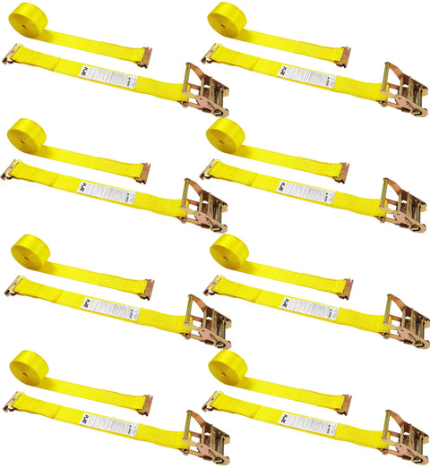 Badass Heavy Duty 8 Pack E Track Ratchet Straps 2 Inch By 20 Foot Cargo Tie Downs Rated For 1500 Pounds Working Load and 4500 Pounds Breaking Strength on Vans Trucks and Trailers.