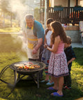 Family grilling with Outdoor Wood Burning Fire Pit For Backyard Camping Steel Fire Bowl With Spark Screen Cover Log Grate And Poker