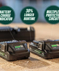 Dual 2.0Ah batteries with fuel gauge from the 18V MultiVolt Cordless Sub-Compact Drill Kit With 1/2 Inch Chuck, DS18DDXS