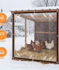 Clear Waterproof Tarp 13x13 Feet With Grommets Built Tough PE Cover on chicken coop in snow, providing insulation
