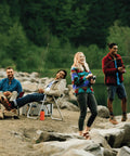 Group fishing by lake, using Telescopic Casting Rod Extends From 17 Inches To 5 Feet 6 Inches For Easy On The Go Storage.