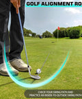 Golfer using 7 Length Adjustable Golf Alignment Rods Magnetic Alignment Stick For Irons And Wedges Lie Angle Tool And Swing Training Aid for Visualizing Club Face Aim, Game Changer For Aligning Your Shot And Dial In Your Chip Consistency on a green field.