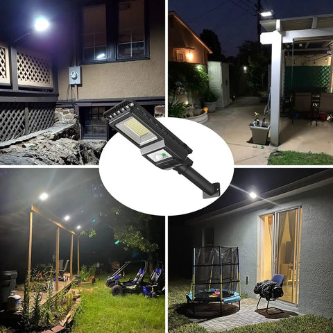 Solar Powered Motion Sensor Flood Light 1000LM 156 LEDs Waterproof Outdoor Security Lighting for yard and patio scenes