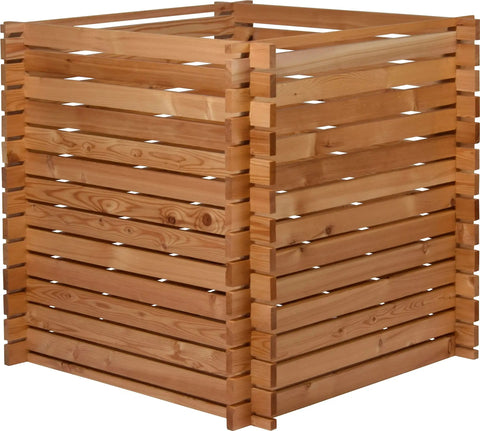Green Label Larch Wood Composter with Plug-In System, square 79 cm, solid wood garden bin, 420 L capacity, FSC certified