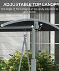 Adjustable canopy on Two Person Porch Swing With Stand And Canopy Outdoor Swing With Pivot Storage Table And Cup Holders Cushions