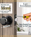Black Crystal Door Knob With Lock Set For Interior Privacy Glass Vintage Style Hardware installation details and dimensions