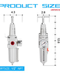 Half Inch NPT High Pressure Air Filter Regulator Combo With T Handle And Semi Auto Drain 0 To 300 Psi Gauge Metal Bowl 141 SCFM At 90 Psi dimensions