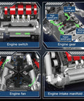 V8 Engine Model Kit For Adults With 1169 Pieces STEM Building Set, Working Transmission, Realistic Blade Rotation, And 4 Speed Gear System For True Gearhead Drivetrain Practice, engine gear detail