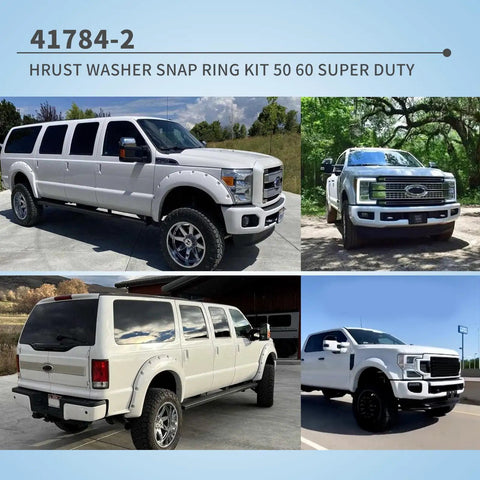 Top Shelf Thrust Washer And Snap Ring Kit Compatible With Ford F250 F350 Excursion 98 To 04 Super Duty 4x4 Truck displayed on vehicles.