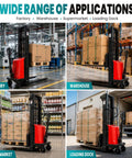 Smooth Operating Semi Electric Pallet Stacker Featuring Steady 3300 Pound Load Capacity And No Sweat Hauling Mechanics in factory and warehouse settings.