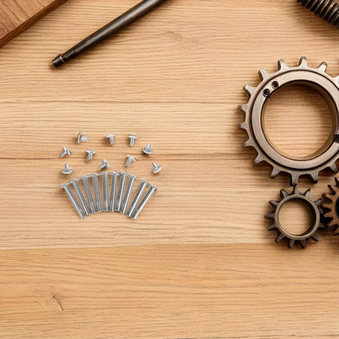 Folding Fan Shaft Rivet Nail And Nut Repair Kit 25mm Set For DIY Hand Fans Folding Paper Fans And Dance Fans Includes Rivets Nuts And Hardware For Quick Easy Fixes And Pro Level Repairs. 25mm metal rivets and nuts on wood surface