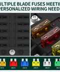 Multiple blade fuses for 12 Way Fuse Block With LED Indicator, 12V Blade Fuse Box, 12-Circuit Marine Fuse Panel, ATO ATC Type
