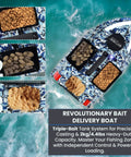 Bait Boat With Depth And Temp Sensor, GPS Range Up To 546 Yds showing triple bait tanks from above, open and filled.
