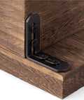 Heavy Duty Corner Braces 10 Pack Stainless Steel L Brackets installed on wood shelf corner for secure support.