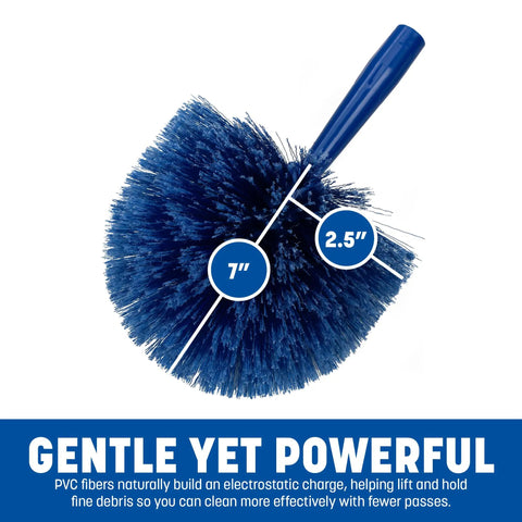 Round Duster Head With Soft Flagged Bristles In Blue 9 Inch 12 Pack For Ceiling Dusting Vents And Overhead Surfaces No Fuss Dusting With Broad Coverage And Easy Reach, 7-inch blue PVC bristles