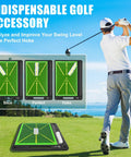 Indoor Outdoor Golf Practice Mat Top Notch Swing Training Analyzing Swing Path And Ball Impact Replaceable Mats shown in use