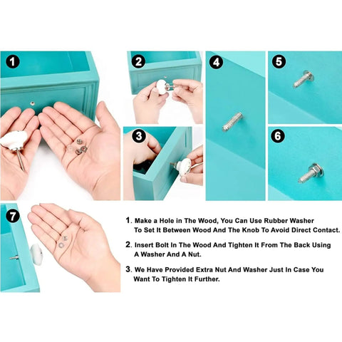 Installation guide for Fifty Pack Vibrant Orange Ceramic Drawer Knobs With Rounded Corners for kitchen cabinets.