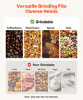 Electric Grain Mill Grinder High Speed 2000W Stainless Steel Pulverizer showing grindable and non-grindable items
