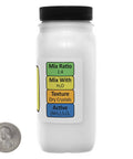 DIY PCB Etchant Dry Powder 8 Oz In Space Saver Bottle next to a quarter for size comparison, labeled with mixing instructions.