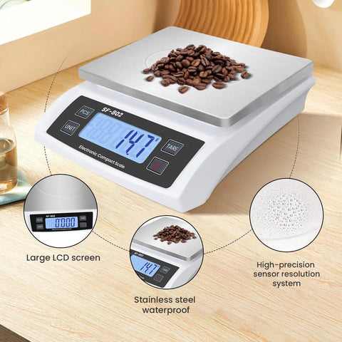 Pro Grade Digital Kitchen Scale With 66 Pound Capacity For Baking And Cooking A Large Food Scale In Stainless Steel With LCD Display And Waterproof Easy To Clean Design Counting Scale For Commercial Use And Bread Baking featuring coffee beans on top