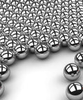 Premium 100 Pack 3/8 Inch Chrome Steel Bearing Balls G25 Precision Grade AISI 52100 Hot Forged displayed in reflection.