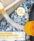 Wet Vac Attachment AC Drain Lines Cleaner Tool AC Drain Line Vacuum Adapter Unclog And Evacuate ABS showing hose connected to drain.