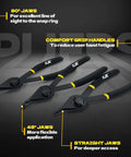 Beefy Twelve Piece Heavy Duty Snap Ring Pliers Set with straight, 45, and 90-degree jaw tips highlighting comfort grip handles.