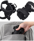 Portable Bluetooth Speaker Mount For Most Wireless Speakers, adjustable holder being placed in a backpack, PU leather material.