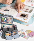Rolling Scrapbook Tote On Wheels With Detachable Trolley And Bottom Wooden Board, spacious storage for albums and crafting supplies, gray.