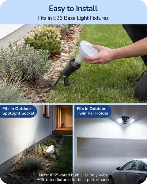 Super Bright Par38 LED Flood Light Bulbs Outdoor Dimmable 5000K Daylight 1800 Lumens Weatherproof Flicker Free 4 Pack installed in garden