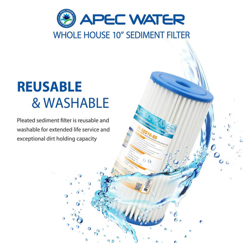 CB1 SED20 BB Whole House Sediment Water Filter System For Home Use 20 Inch 30 Micron Pleated Cartridge Reusable Filter