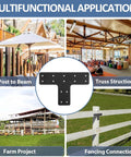 Built Tough T Shaped Mending Plate Bracket Set With Carbon Steel, for post to beam, truss, farm, fencing connections, black.