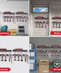 Power Tool Organizer Wall Mount With Drill Holder For Garage Keeps Your Tools Neat And Grab And Go Heavy Duty Tool Rack For Drills Saws And Bits Black Finish installed in various workshop settings