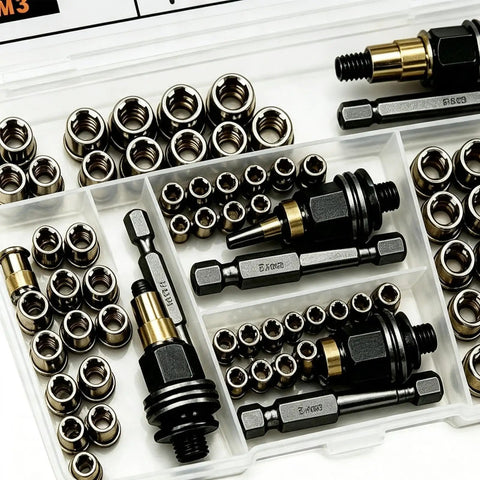 Rivet Nut Assortment Kit With Installation Tool 60 Piece Carbon Steel Set For Automotive Body Panels Metal Frames And Home DIY Projects With M3 M4 M5 M6 M8 Sizes, assorted rivet nuts in case