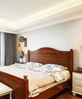 Bedroom with Industrial Pulley Wall Sconce With Matte Iron Cage And Wood Wheel Bronze Color Vintage Mid Century Revival Indoor Lighting