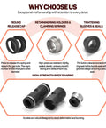 Components of One Quarter Inch Push To Connect Pneumatic Fittings Kit 8 Pack including release caps and clamping springs.