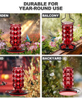 Outdoor Hummingbird Feeder With Perch And Five Flower Feeding Ports 25 Oz Glass Nectar Feeder Leak Proof Hanging Bird Feeder
