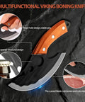 Two Piece Meat Cleaver Knife Set Steel Cleaver And Viking Style Boning Knife with leather sheath details on grip and blade design