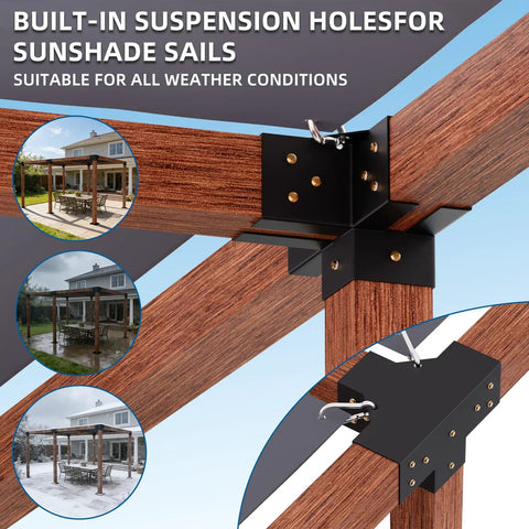 Level Up Your Patio Game With Rock Solid Four Way Pergola Bracket Kit For Standard 4X4 Posts Heavy Duty Steel Build And All Weather Finish Includes Two Pack Corner Connector Plates