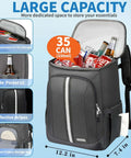 Insulated Cooler Backpack With Leakproof Double Deck Design For Work Lunches Keeps Your Grub Hot Or Cold For Up To 20 Hours Reflective Stripes Grey Great For On The Go Meals And Cold Packs shown open with cans inside