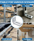 Straight Up Heavy Duty 20 Pack L Brackets For Standard Strut Channel Rack Supports Flat Out Durable Furniture Braces at workbench and racks.