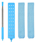 Retractable Gap Duster with Microfiber Dusting Cloths, Washable and Reusable, shown with extendable handle and blue microfiber heads