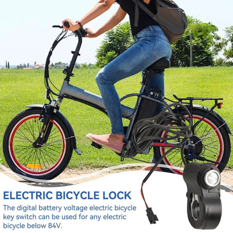Person on e-bike with thumb throttle with key ignition accessory, showcasing twist grip handlebar power switch for smooth rides.