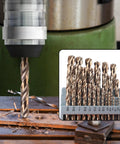 Cobalt Drill Bit Set 29 Piece Pro Grade M35 High Speed Steel One Sixteenth To One Half Inch Jobber Length for metalwork on a drill press